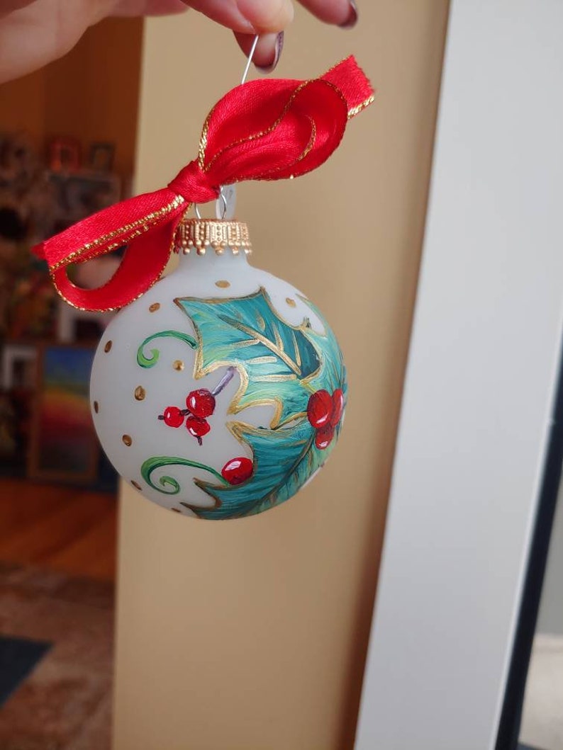 Hand Painted Frosted Glass Christmas Ball Ornament - Thumbnail 2