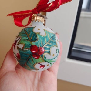 Hand Painted Frosted Glass Christmas Ball Ornament / Original Elegant ...