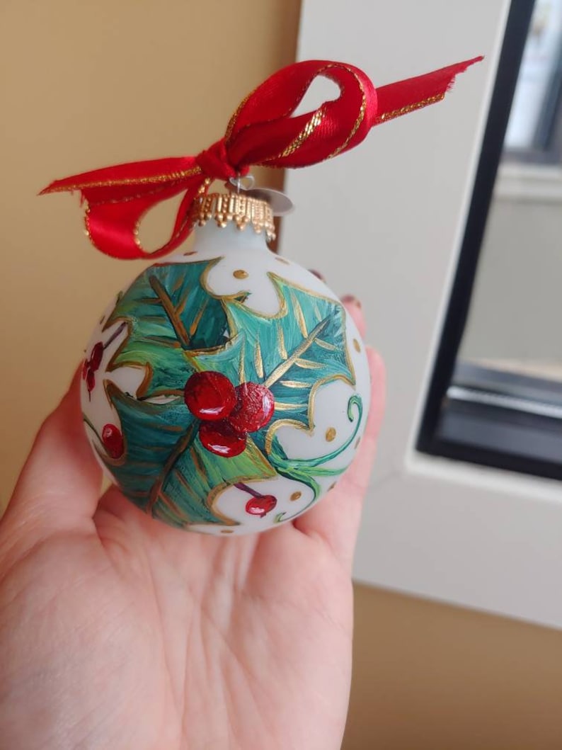 Hand Painted Frosted Glass Christmas Ball Ornament