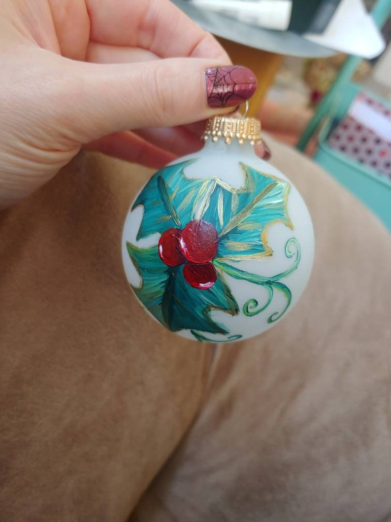 Hand Painted Frosted Glass Christmas Ball Ornament - Thumbnail 3