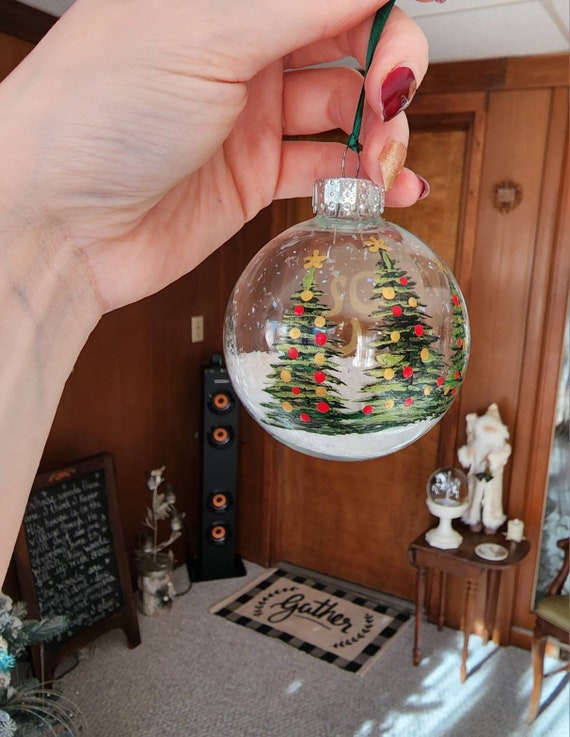 Hand Painted Clear Glass Christmas Ball Ornament / Christmas Trees / Red  Green Gold Ornament / Joy Ornament / Boxed Christmas Ornaments 