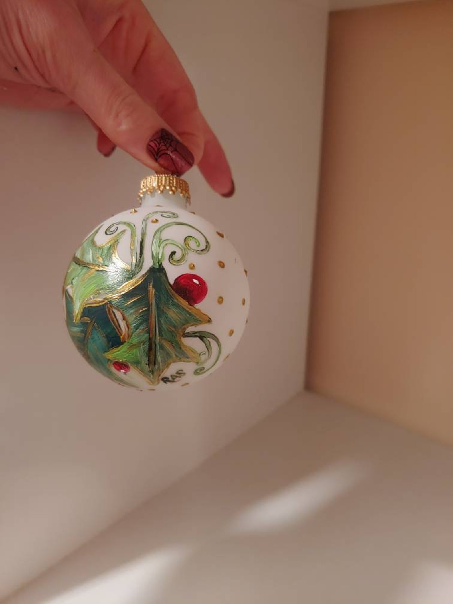Hand Painted Frosted Glass Christmas Ball Ornament / Original Elegant ...