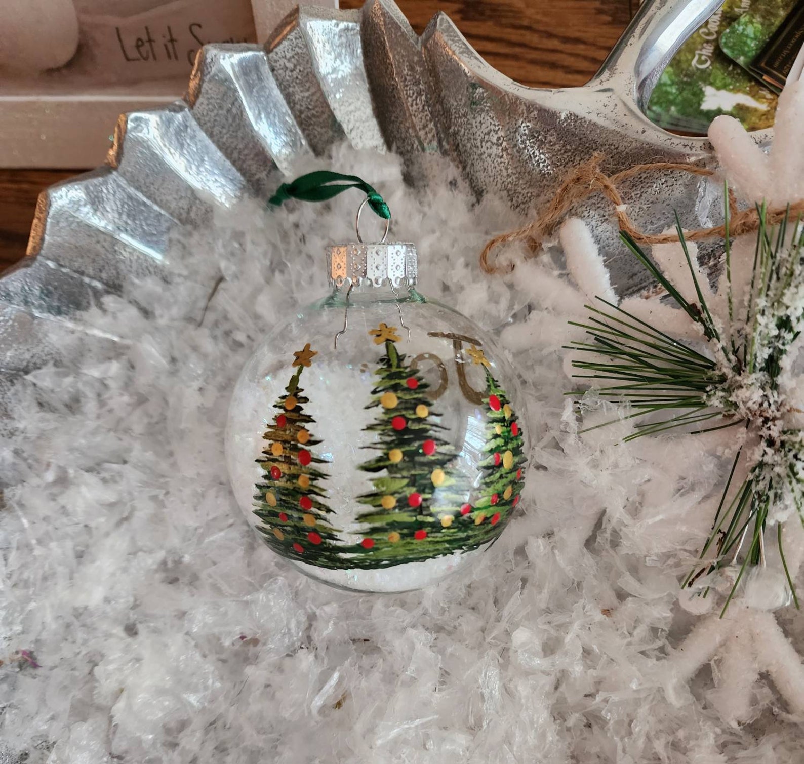 Hand Painted Clear Glass Christmas Ball Ornament / Christmas Trees ...