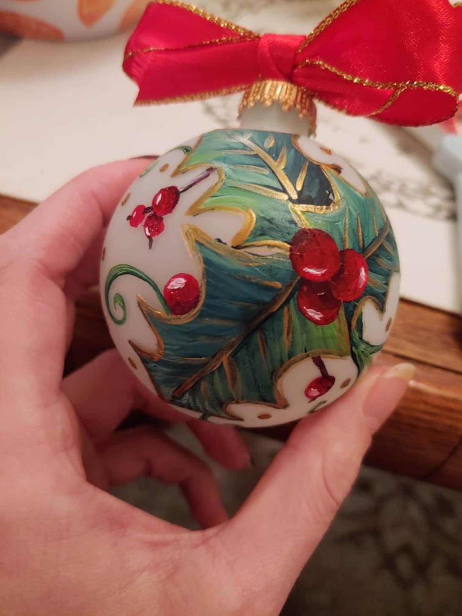 Hand Painted Frosted Glass Christmas Ball Ornament / Original Elegant ...