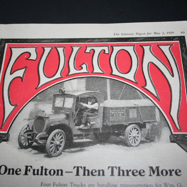 Vintage Magazine Advertisement, Fulton Truck Advertisement, The Literary Digest for May, 1919, Magazine Advertisement, Paper Ephemera