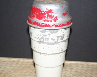 Vintage Carnation Malted Milk Shake Shaker -  Red Lid White Base, 2 Piece Carnation Aluminum Malted Milk Shaker, Vintage Dairy Advertisement