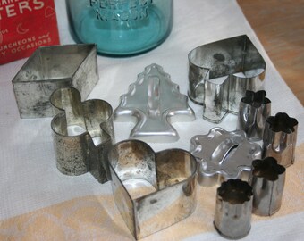 Vintage Metal Cookie Cutters,  Lot of Cake and Sandwich Cutters, Bridge Luncheons and All Occasions Cutter Set, Boxed All Metal Cutters