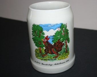 Vintage German Beer Mug,  Wanderlage Mittelbrunn 1989 Elwetritsche Stein, Makers Mark, Vintage Barware, Sturdy Stein, Heavy  Mug