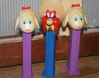 Pez Dispensers, Yosemite Sam Pez Candy Dispenser, Two Lamb Chop Dispensers, Lot of 3, Retired Pez Dispensers, Made in Slovenia, 1970's Candy