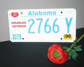 Alabama License Plate, 1996, Disabled Veteran License Plate, Heart of Dixie, Patriotic Tag, Steampunk Decor, Man Cave Decor, License Plate