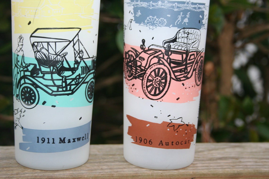 Frosted Vintage Autos Highball Glasses Frosted Collins Etsy