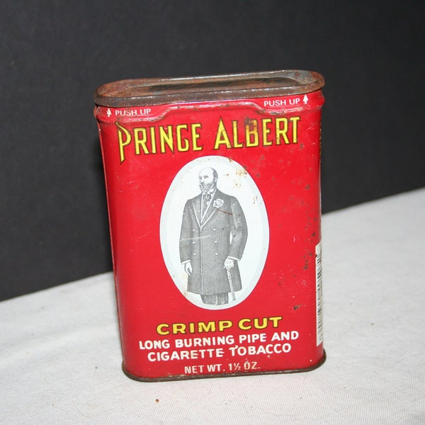 Vintage Prince Albert Tobacco Tin, Red Tobacco Tin, Tobacciana, Old Rustic Prince Albert Crimp Cut Pipe and Cigarette Tobacco Tin