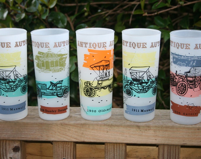 Frosted Vintage Autos Highball Glasses Frosted Collins Etsy