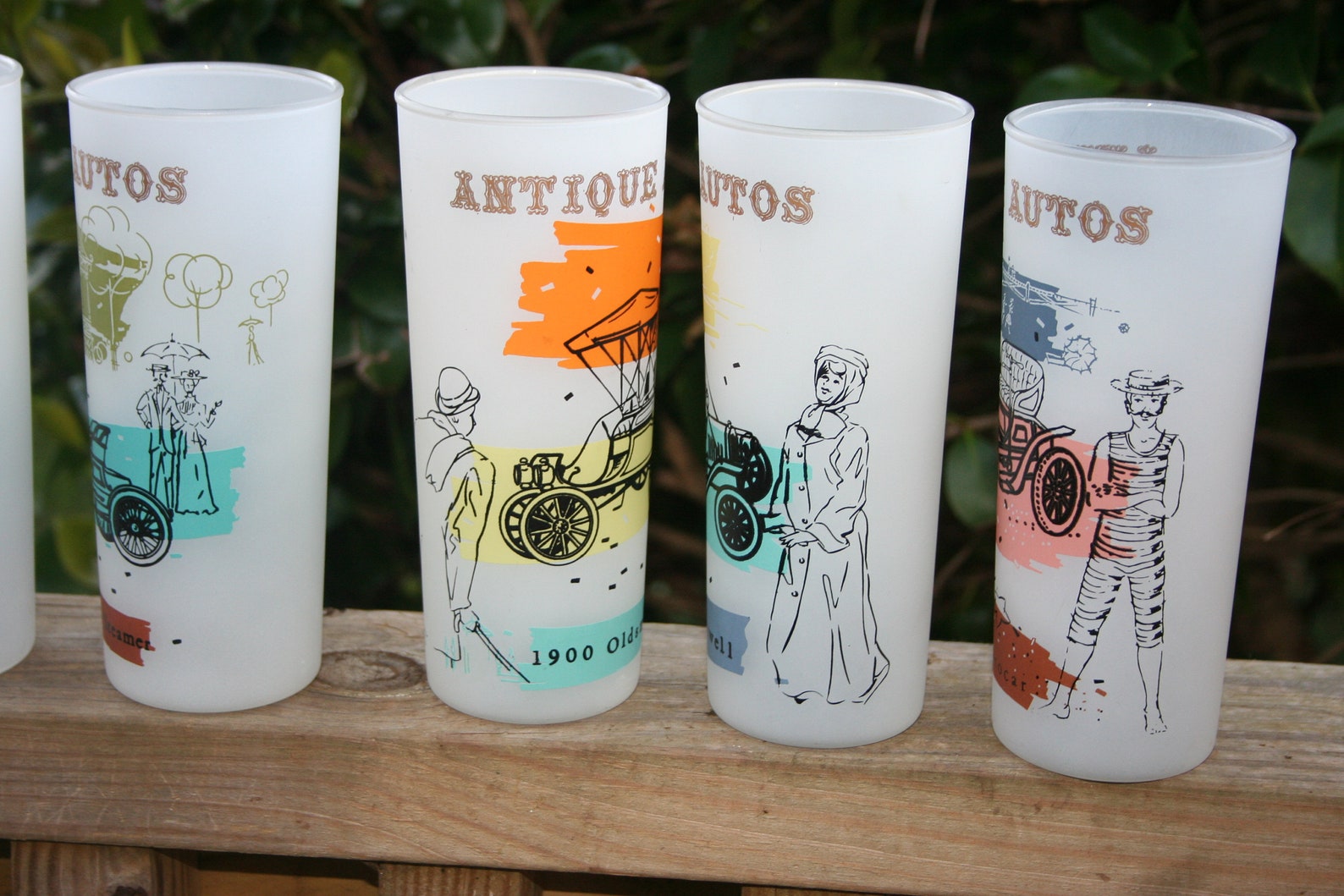 Frosted Vintage Autos Highball Glasses Frosted Collins Etsy