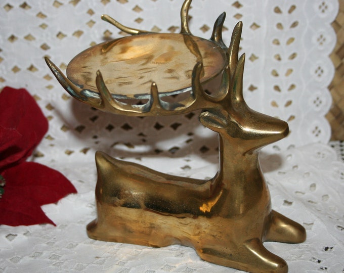 Vintage Brass Deer Candle Holder, Heavy Brass Deer Pillar Candle Holder