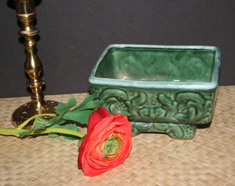 Green Planter, Vintage Planter, 1970's Pottery Planter, Textured Green Planter, Vintage Unmarked Pottery Planter