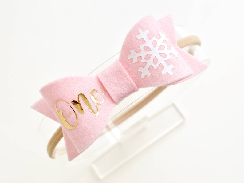 pink snowflake birthday hair accessories winter cake smash baby girl Pink winter Onederland first birthday hair bow headband or hair clip