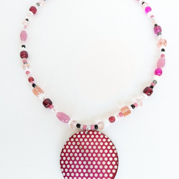 Pink Polka Dot Shell Pendant Necklace