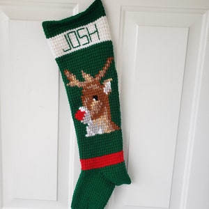 Christmas Crochet Stocking, Reindeer, Personalized, Handmade