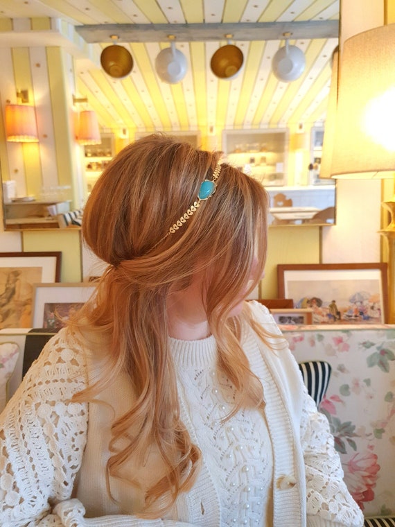 Vintage Style Turquoise Headband - Hair Accessory - Gold  display picture 2