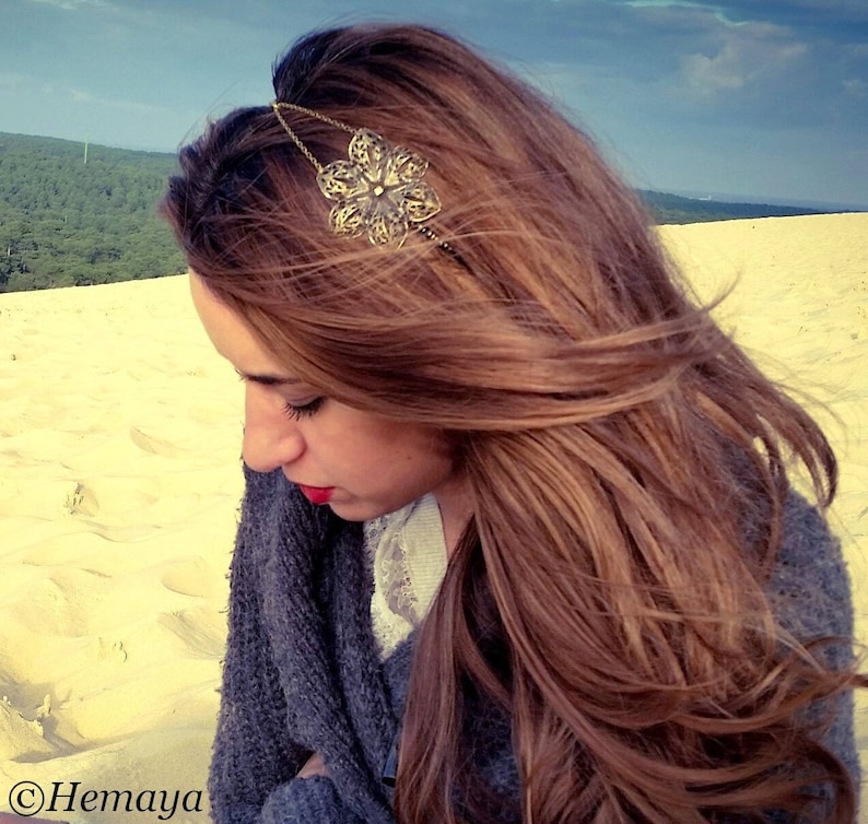 Boho chic headband, romantic bronze flower, 30s headband, head tightener, bronze flower headband, old style image 1