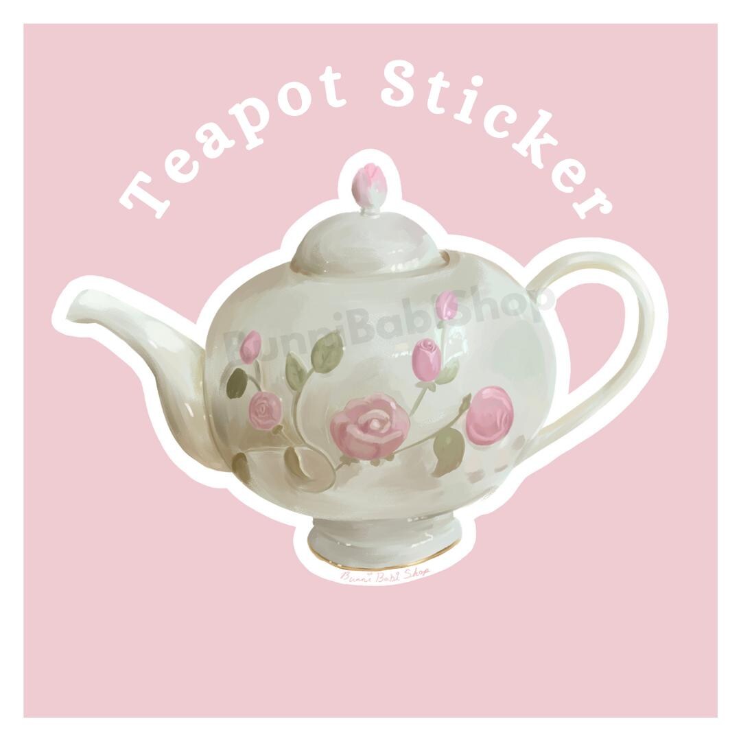 Teapot Sticker Vintage Floral Teapot Sticker | Cottagecore Antique Decal - Etsy