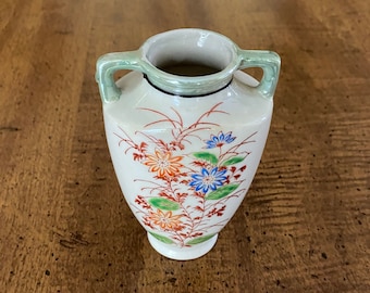 Porcelain Vase Hand Painted Flowers Made in Japan Lusterware Rim Vintage
