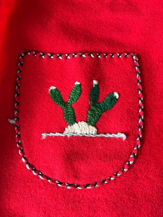 Red Felt Wool Embroidered Mexican Blazer Jacket 1… - image 3