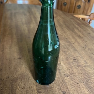 Vintage Green Bottle 10 3/4 Inch Diamond Shape on Bottom #7 Collectible Soda Bottle Dark Green