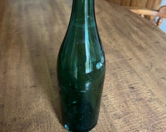 Vintage Green Bottle 10 3/4 Inch Diamond Shape on Bottom #7 Collectible Soda Bottle Dark Green