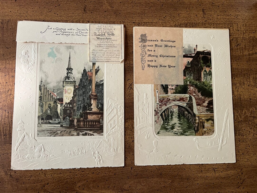 Set of 2 Genuine Intaglio Etching by Rudolph Voits Munchen Venice