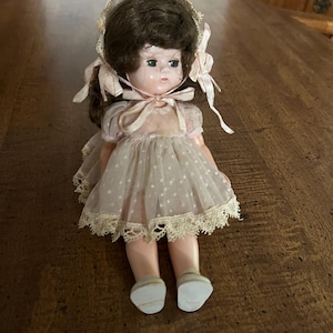 Vintage Jointed Girl Doll Sleepy Eyes Pink Dress & Bonnet 1960s