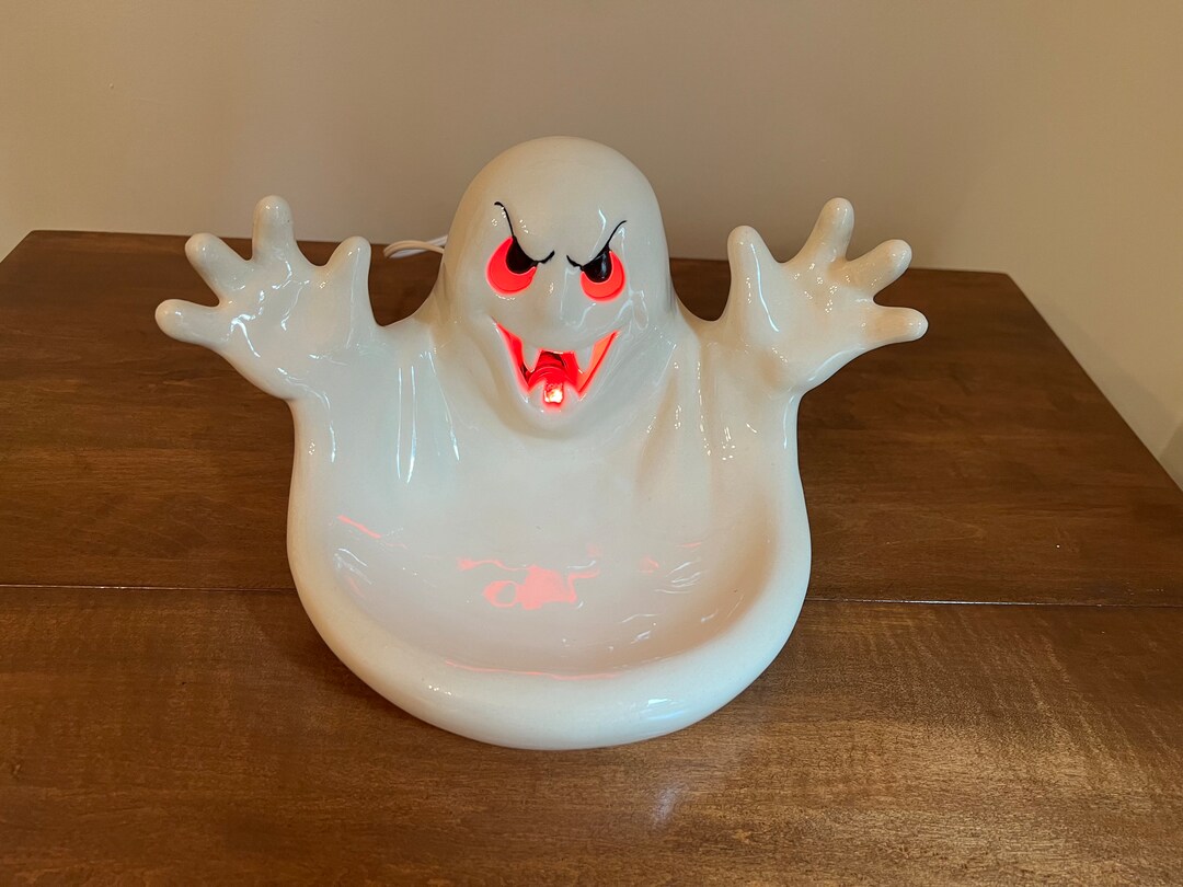 Lighted Ceramic Spooky Ghost Candy Dish Halloween Decor 1992 Etsy