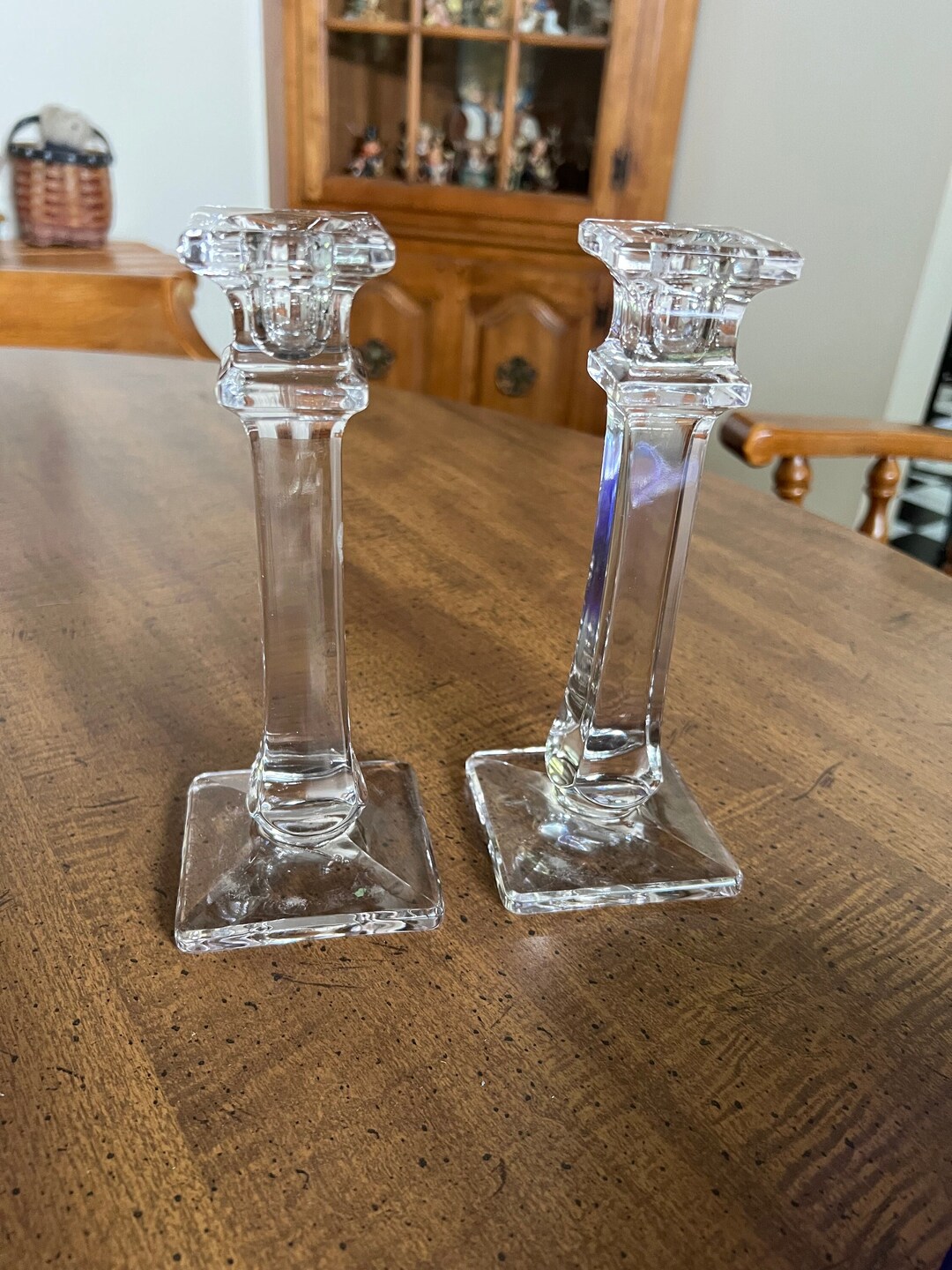 Vintage Clear Glass Candle Stick Holders 7 1/2 Inch Tall 1950s Set of 2 ...