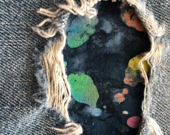 Black Swirl Peek a Boo IRON ON denim Patches Super Strong by Holey Patches