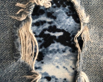 Black Swirl Peek a Boo IRON ON denim Patches Super Strong by Holey Patches