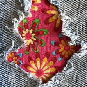 Flamingo Flower Power Fabric &quot;Peek a Boo&quot;  Jean Patches Super Strong Iron On- Denim by Holey Patches