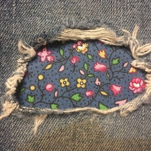 Periwinkle Blue Floral &quot;Peek a Boo&quot;  Jean Patches Super Strong Iron On- Denim by Hol(e)y Patches