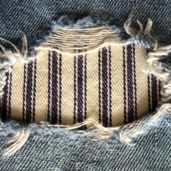 Blue Railroad Stripe Stoff Aufnäher, Peek a Boo Patches, Denim Aufnäher zum Aufbügeln, Aufnäher für Jeans