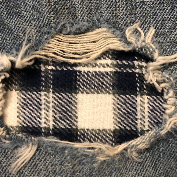 Assorted Navy Blue and White Plaid  "Peek a Boo"  Jean Patches Super Strong Iron On- Denim by HoleyPatches