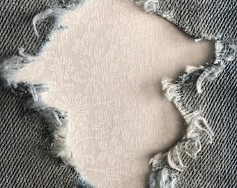 Buncha Bloomin White on White  "Peek a Boo"  Jean Patches Super Strong Iron On- Denim by HoleyPatches (Assorted Sizes)