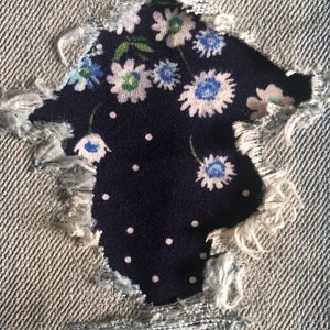 Navy blue Floral STRETCH Peek-a-Boo Denim Patches Super Strong Iron On- by Holey Patches (Assorted Sizes)