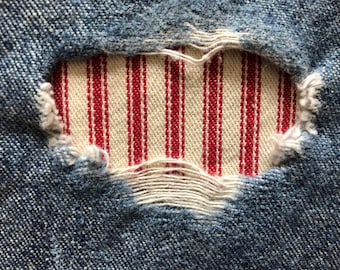 Red Railroad Stripe « Peek a Boo » Jean Patches Super Strong Iron On- Denim par Hol(e)y Patches