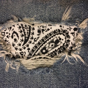 Black and White Perfect Paisley &quot;Peek a Boo&quot;  Jean Patches Super Strong Iron On- Denim by Hol(e)y Patches