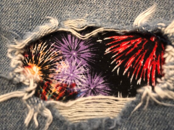 Black Swirl Peek a Boo IRON ON denim Patches Super Strong by Holey Patches