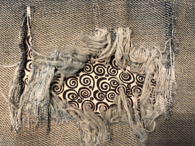 Black Swirl Peek a Boo IRON ON denim Patches Super Strong by Holey Patches