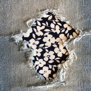 Ditsy Floral in Navy and White STRETCH &quot;Peek a Boo&quot;  IRON ON Denim Patches Super Strong - by Holey Patches (Assorted Sizes)