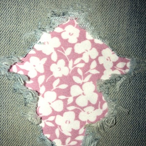 Ditsy Floral in Pink STRETCH Fabric Peek-a-Boo Denim Patches Super Strong Iron On Patches, knee patches, decorative patches