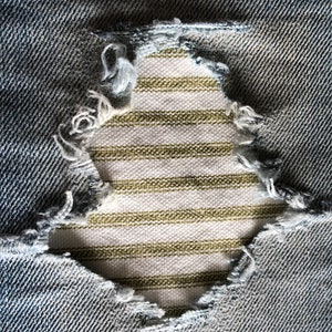 Olive Green Railroad Stripe &quot;Peek a Boo&quot;  Jean Patches Super Strong Iron On- Denim by Hol(e)y Patches (Assorted Sizes)