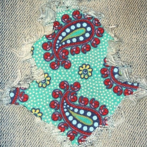 Poppin Paisley Aqua &quot;Peek a Boo&quot;  Jean Patches Super Strong Iron On- Denim by Hol(e)y Patches